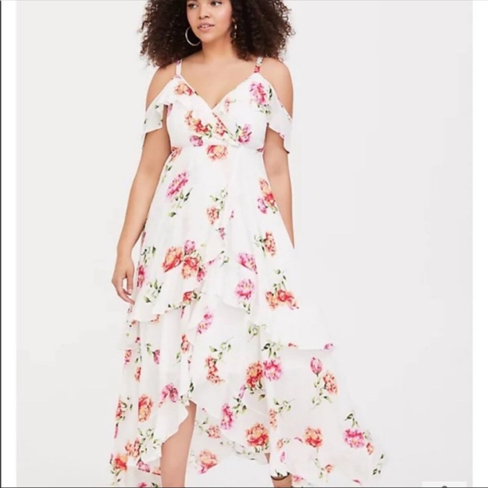 WHITE FLORAL FLOUNCE CHALLIS MAXI DRESS